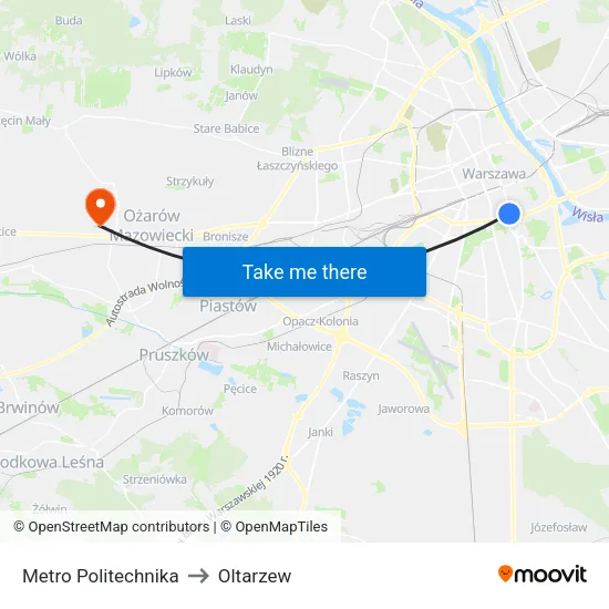Metro Politechnika to Oltarzew map