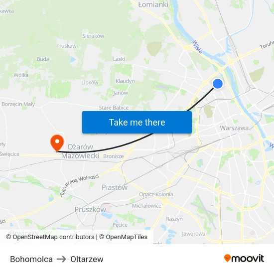 Bohomolca to Oltarzew map