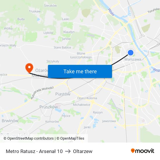 Metro Ratusz Arsenał to Oltarzew map