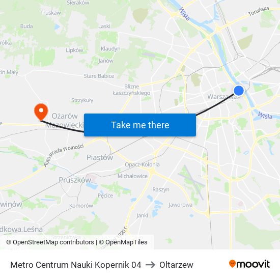 Metro Centrum Nauki Kopernik 04 to Oltarzew map