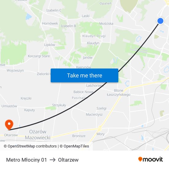 Metro Młociny 01 to Oltarzew map