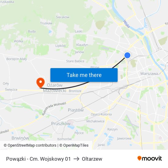 Powązki-Cm. Wojskowy to Oltarzew map