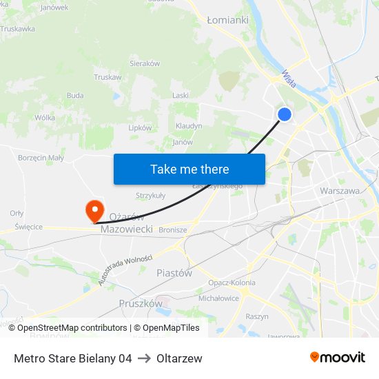 Metro Stare Bielany to Oltarzew map