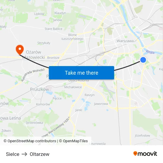 Sielce to Oltarzew map