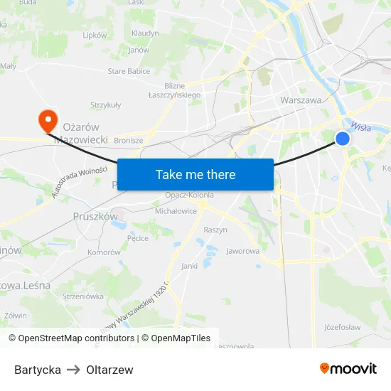 Bartycka to Oltarzew map