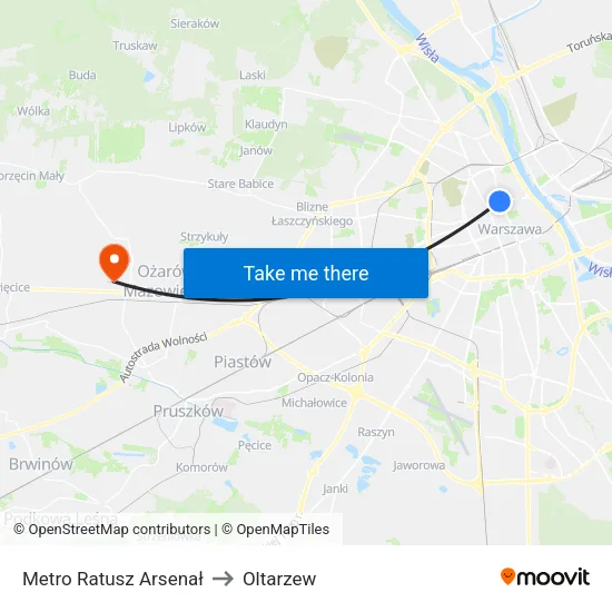 Metro Ratusz Arsenał to Oltarzew map