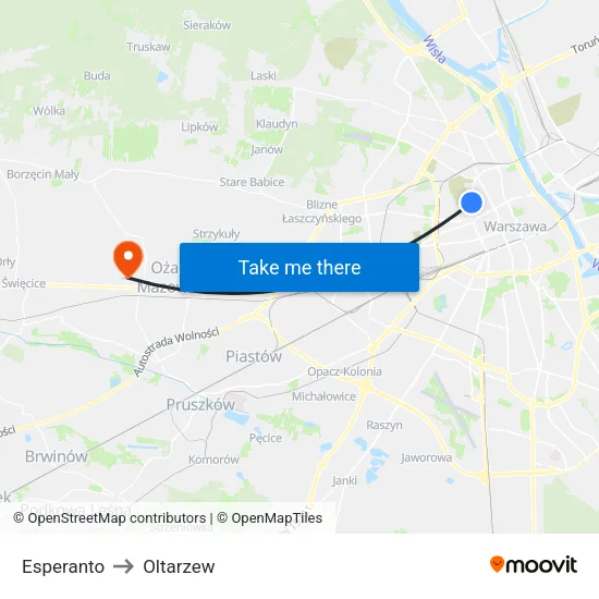 Esperanto to Oltarzew map
