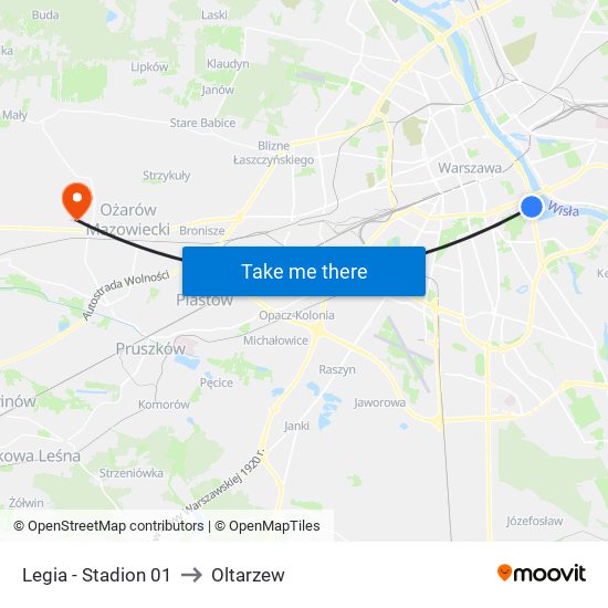 Legia - Stadion 01 to Oltarzew map
