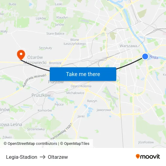 Legia - Stadion to Oltarzew map