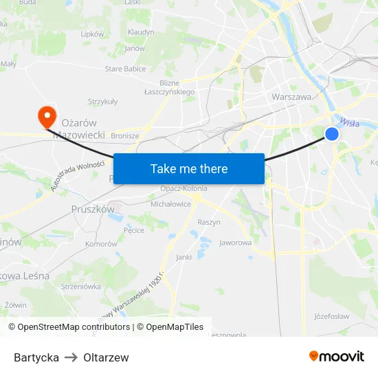 Bartycka to Oltarzew map