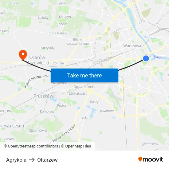 Agrykola to Oltarzew map