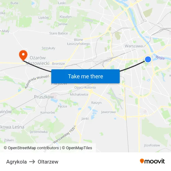 Agrykola to Oltarzew map