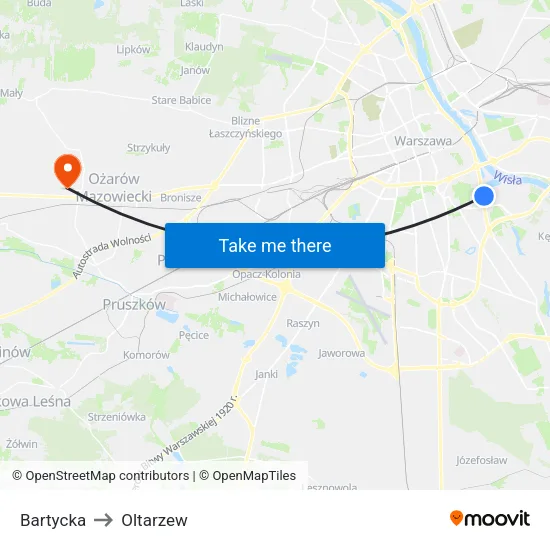 Bartycka to Oltarzew map