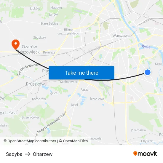 Sadyba to Oltarzew map
