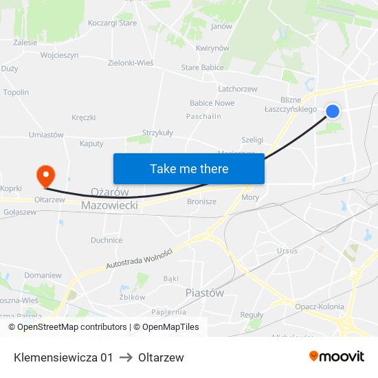 Klemensiewicza 01 to Oltarzew map