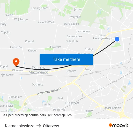 Klemensiewicza to Oltarzew map