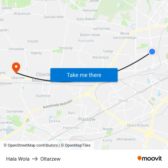 Hala Wola to Oltarzew map