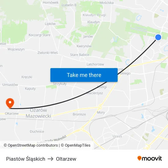 Piastów Śląskich to Oltarzew map