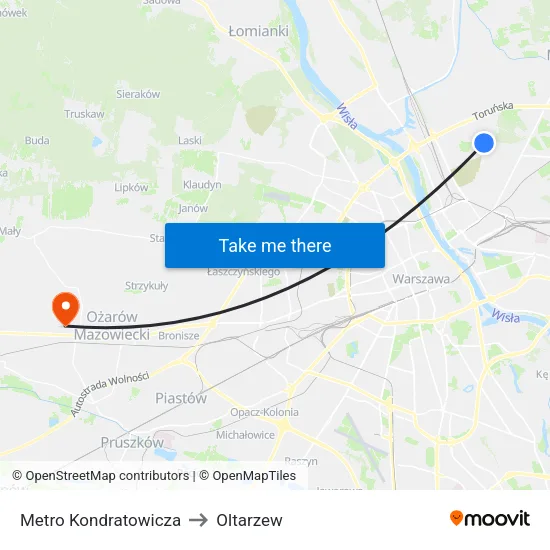 Metro Kondratowicza to Oltarzew map