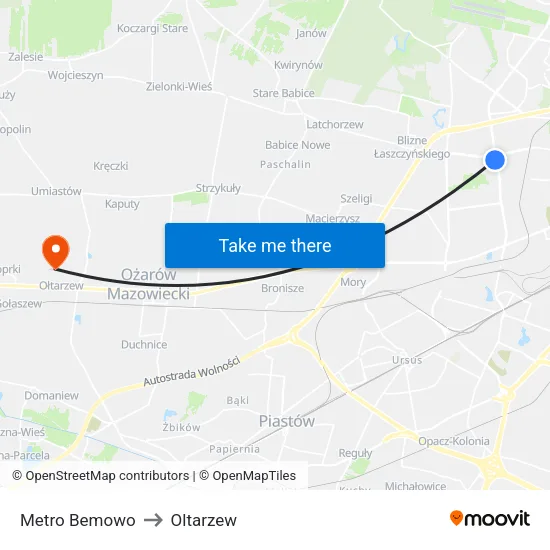 Metro Bemowo to Oltarzew map