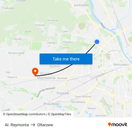 Al. Reymonta to Oltarzew map