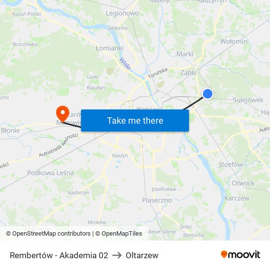 Rembertów - Akademia 02 to Oltarzew map