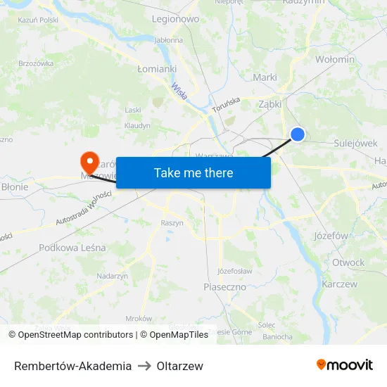 Rembertów - Akademia to Oltarzew map