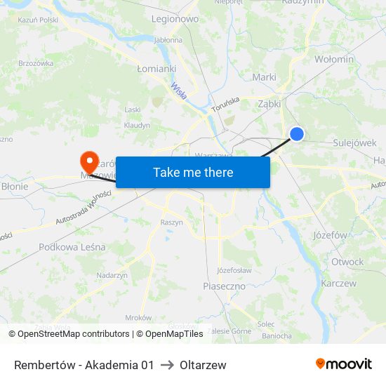 Rembertów - Akademia 01 to Oltarzew map
