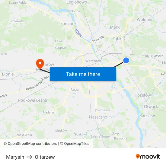 Marysin to Oltarzew map