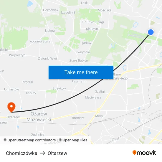 Chomiczówka to Oltarzew map