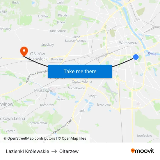 Łazienki Królewskie to Oltarzew map
