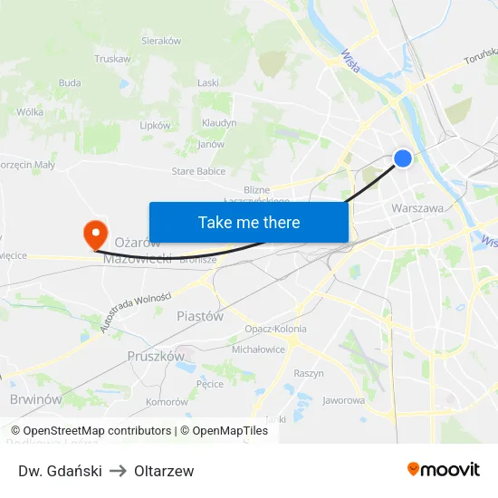 Dw. Gdański to Oltarzew map