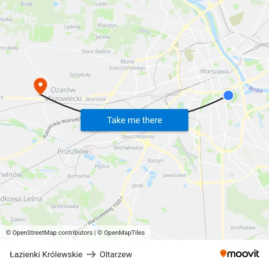 Łazienki Królewskie to Oltarzew map