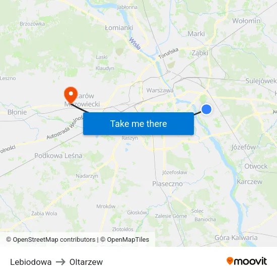Lebiodowa to Oltarzew map