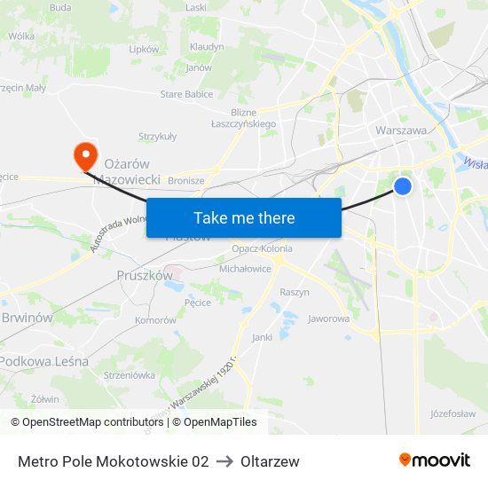 Metro Pole Mokotowskie 02 to Oltarzew map