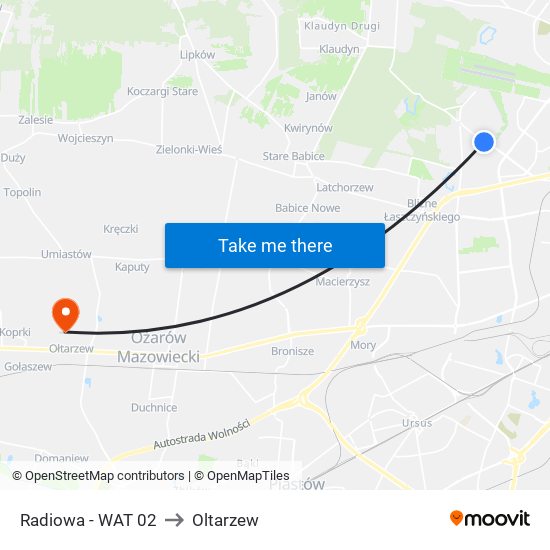 Radiowa - WAT 02 to Oltarzew map