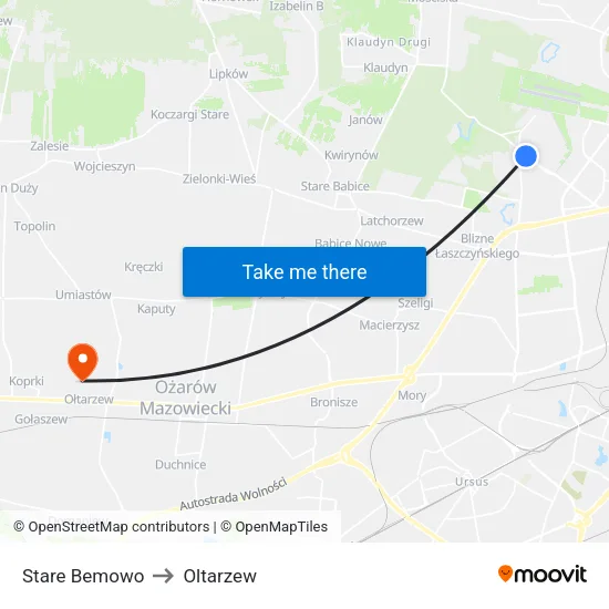 Stare Bemowo to Oltarzew map