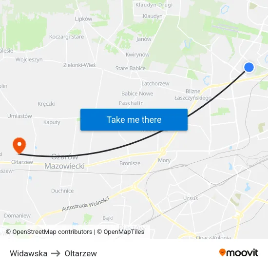 Widawska to Oltarzew map