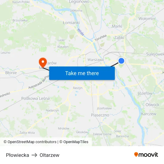 Płowiecka to Oltarzew map