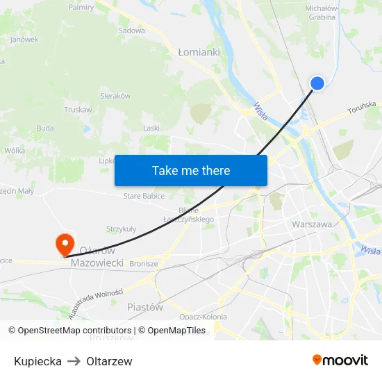 Kupiecka to Oltarzew map