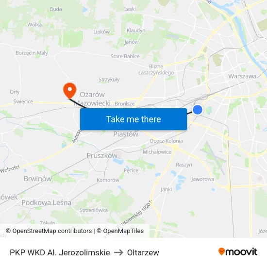 PKP WKD Al. Jerozolimskie to Oltarzew map