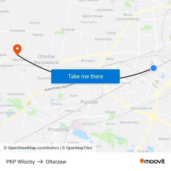 PKP Włochy to Oltarzew map