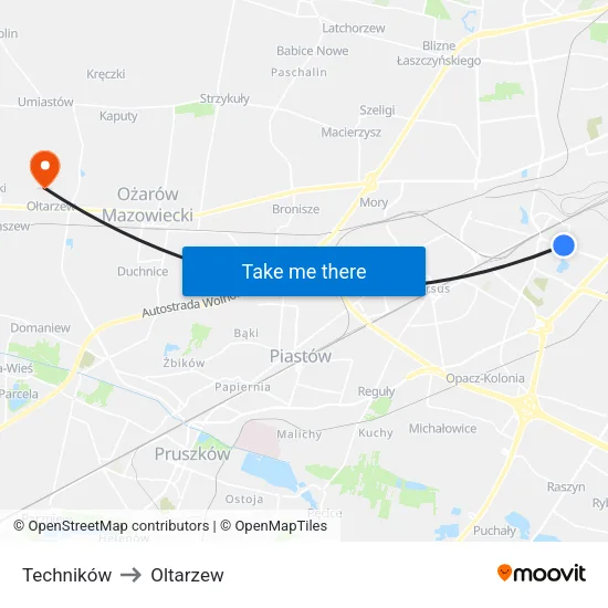Techników to Oltarzew map