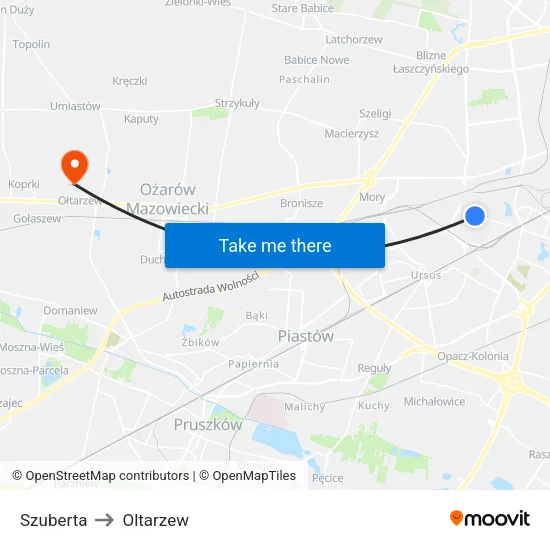 Szuberta to Oltarzew map