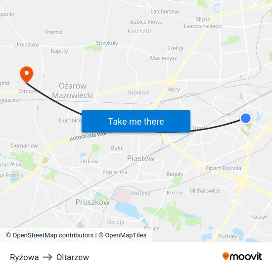 Ryżowa to Oltarzew map