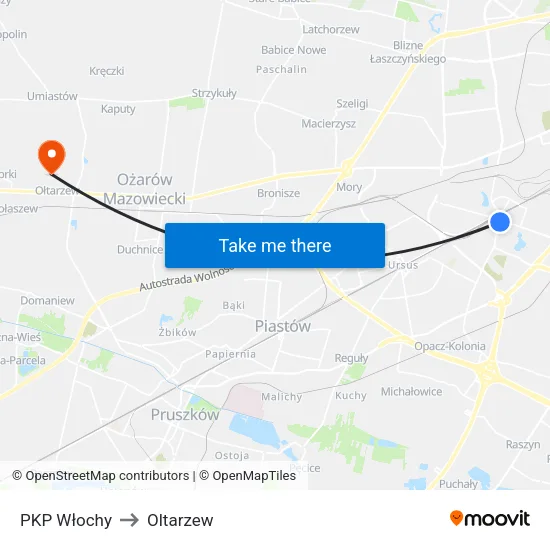 PKP Włochy to Oltarzew map