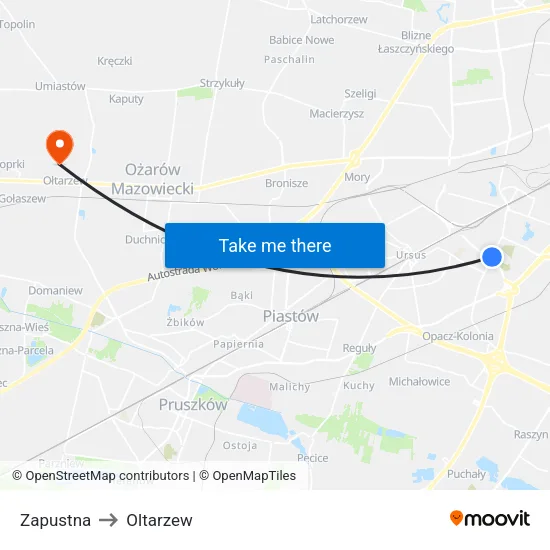 Zapustna to Oltarzew map