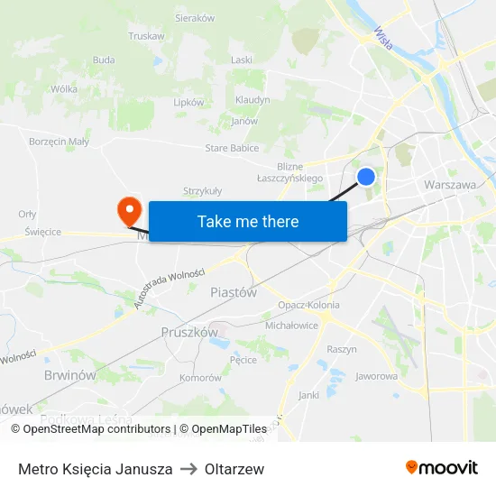 Metro Księcia Janusza to Oltarzew map