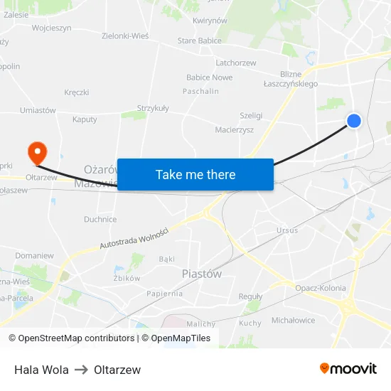 Hala Wola to Oltarzew map