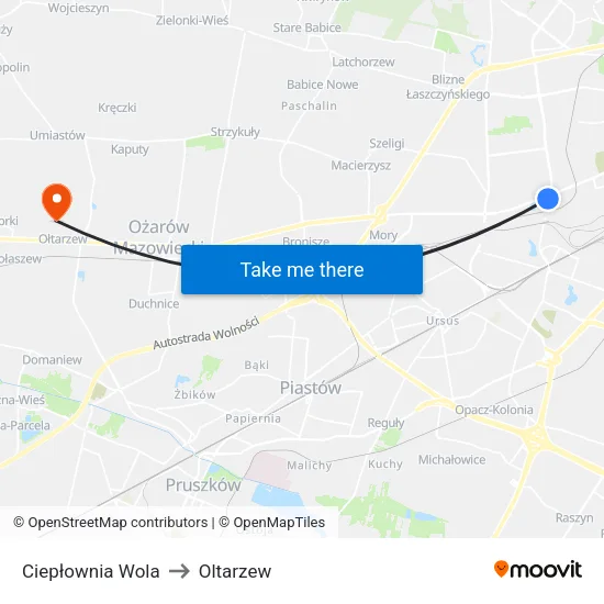 Ciepłownia Wola to Oltarzew map